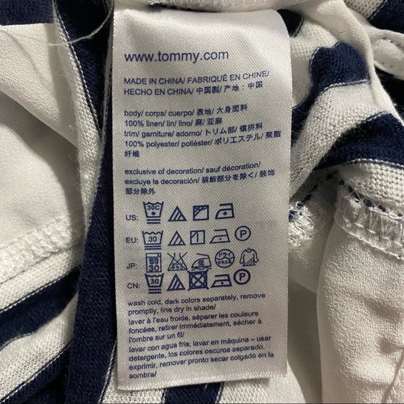 Tommy Hilfiger Blue White Striped Linen Shirttail Top - Picture 6 of 6